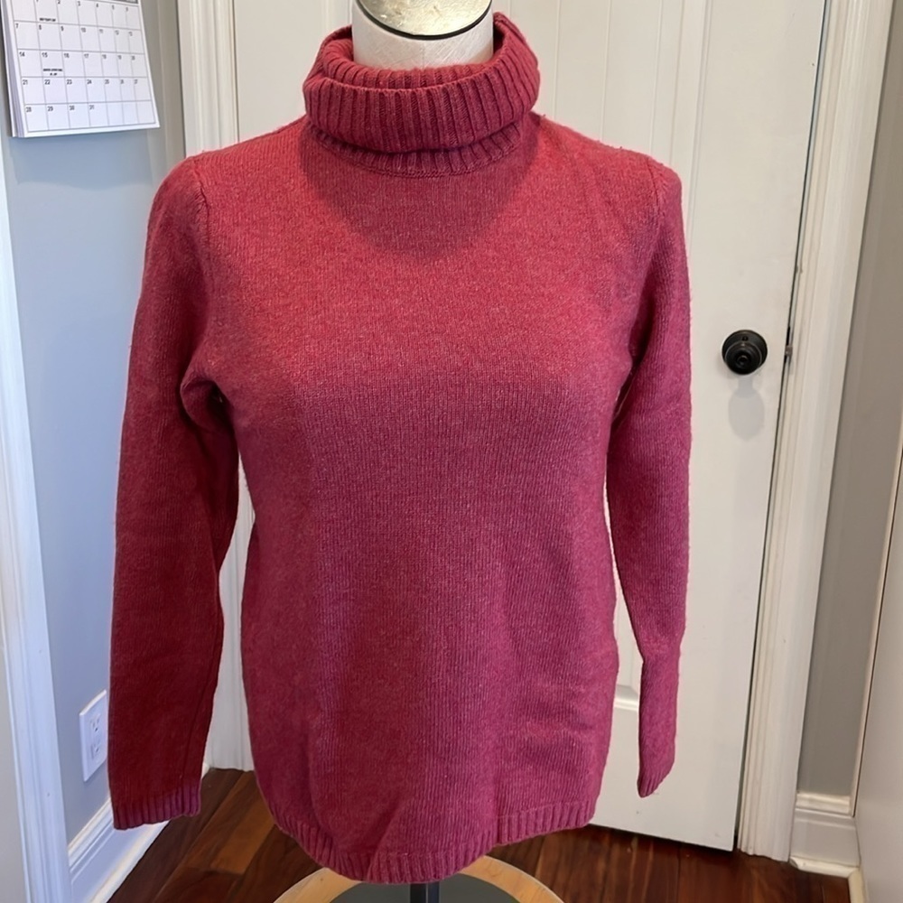 Benedetta B merino Cashmere wool blend fitted turtle neck sweater wine purple
